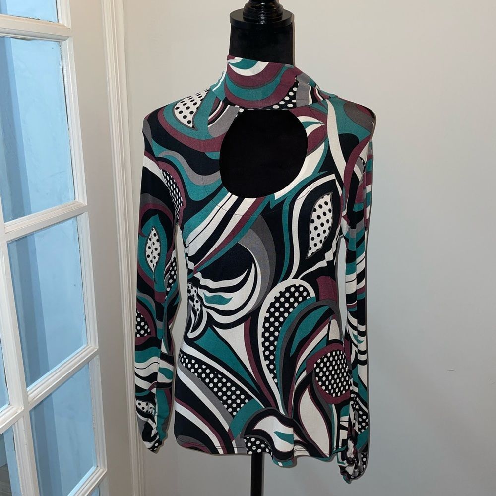Bisou Bisou Vintage Long Keyhole Sleeve Stretchy Top Size Medium
